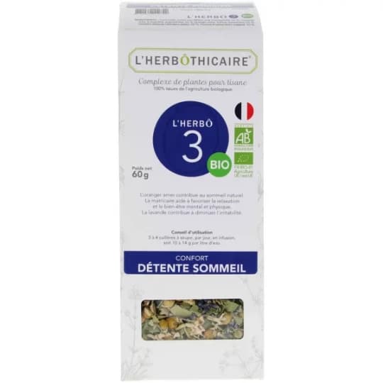 L'Herbôthicaire l'Herbô 3 Confort Détente Sommeil Complexe de Plantes pour Tisane Bio 60 g