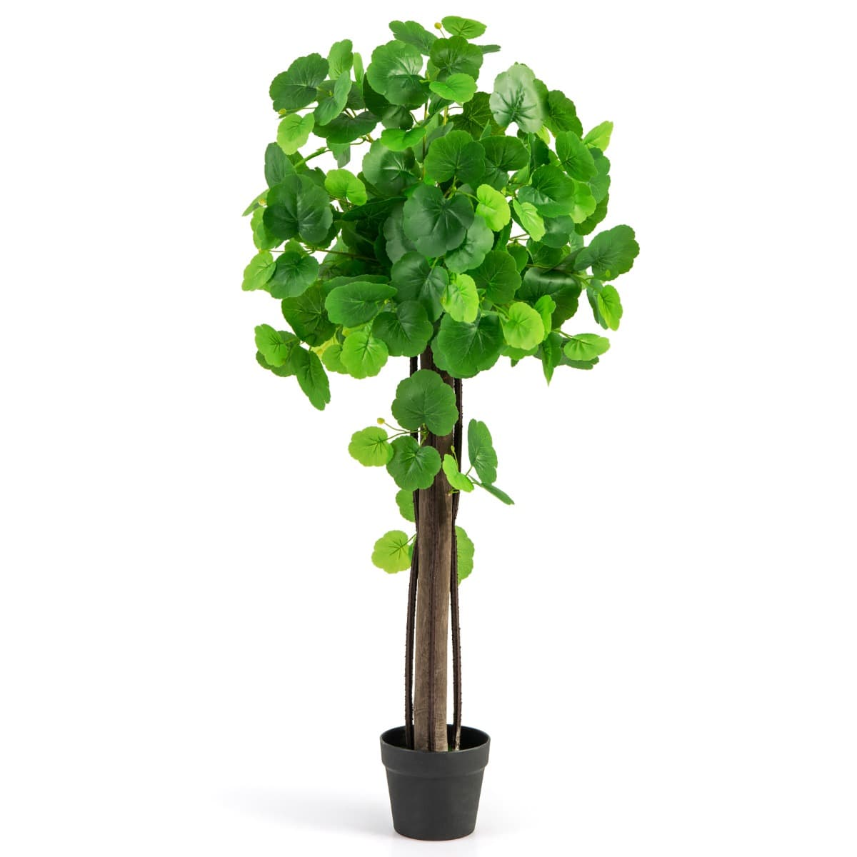 CostwayArbre Artificiel de Pommier Crabe 110 cm Fausse Plante en Pot Rempli de Ciment avec Tronc en Bois Véritable Branches Réglables