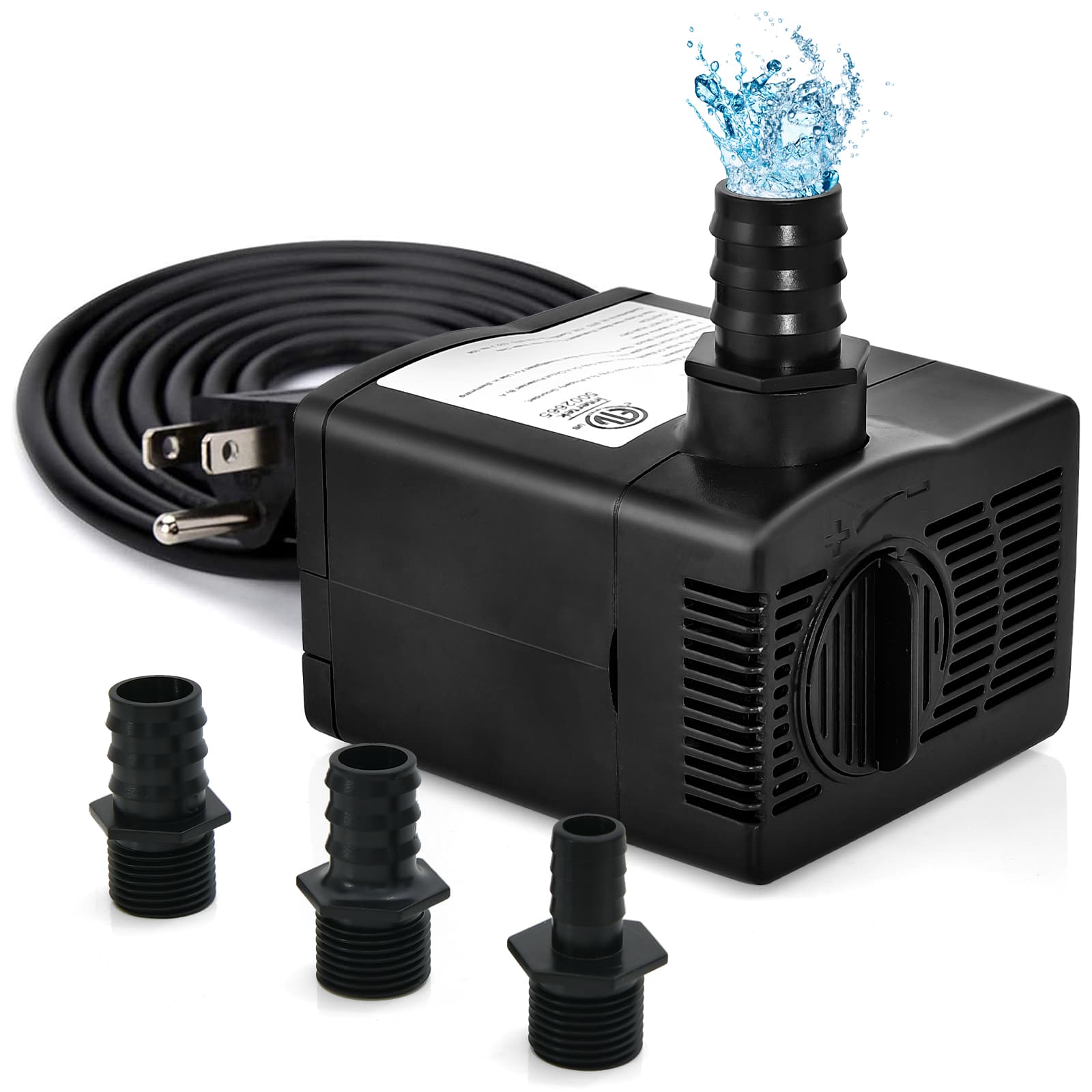 CostwayMini Pompe à Eau Submersible 1450L/H 30W Pompe Aquarium avec Levage Élevé de 2,20 m/2,50 m 3 Buses Différentes et Cordon d'Alimentation de