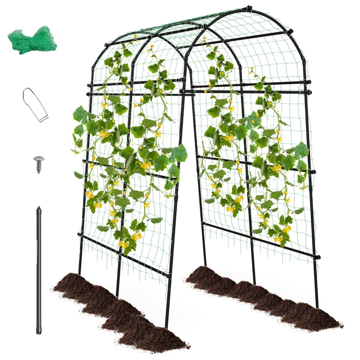 CostwayArche de Jardin en Métal 230CM pour Plantes Grimpantes Treillis pour Concombres Revêtu PE Décoration pour Commémoration Fête d'Anniversaire