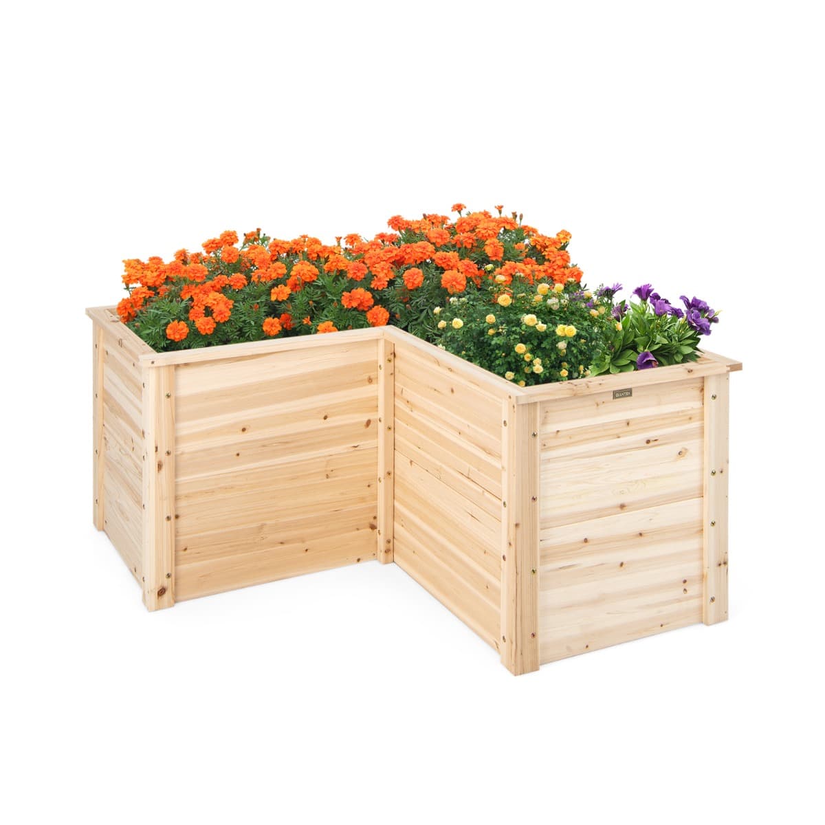 CostwayCarré Potager Jardinière en Bois de Sapin 120x120x63 CM Bac à Fleurs avec Base Ouverte en L pour Légumes Fruits et Herbes