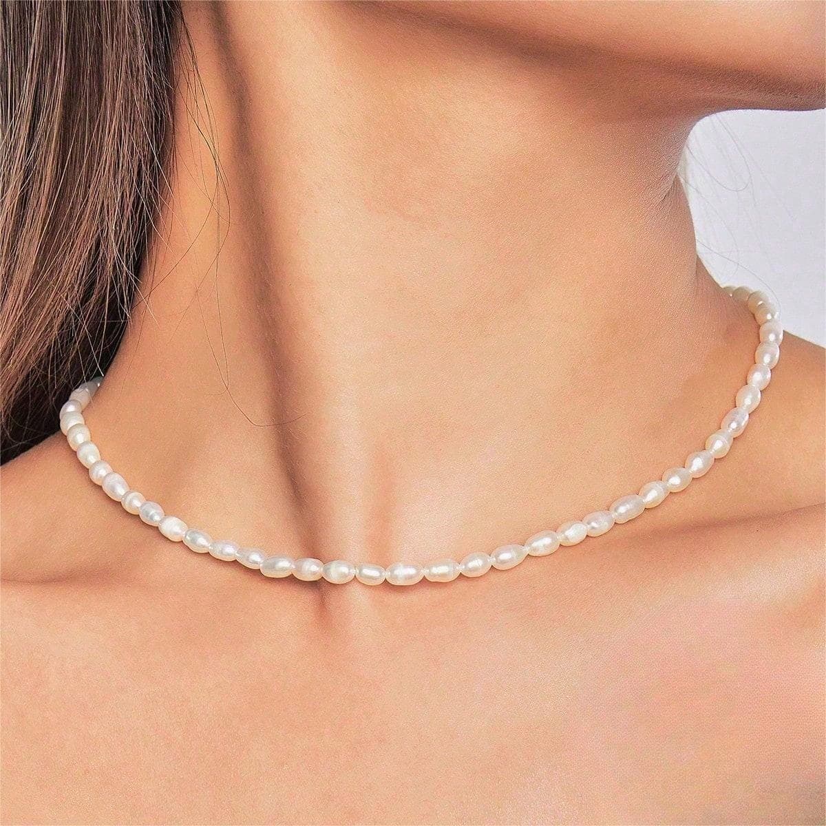 1pc Classique Collier en perles culturelles de forme de riz de 4,5-5,5 MM, Meilleure pour un cadeau d\"amitié, bijoux de mariage, bijoux de mariée.