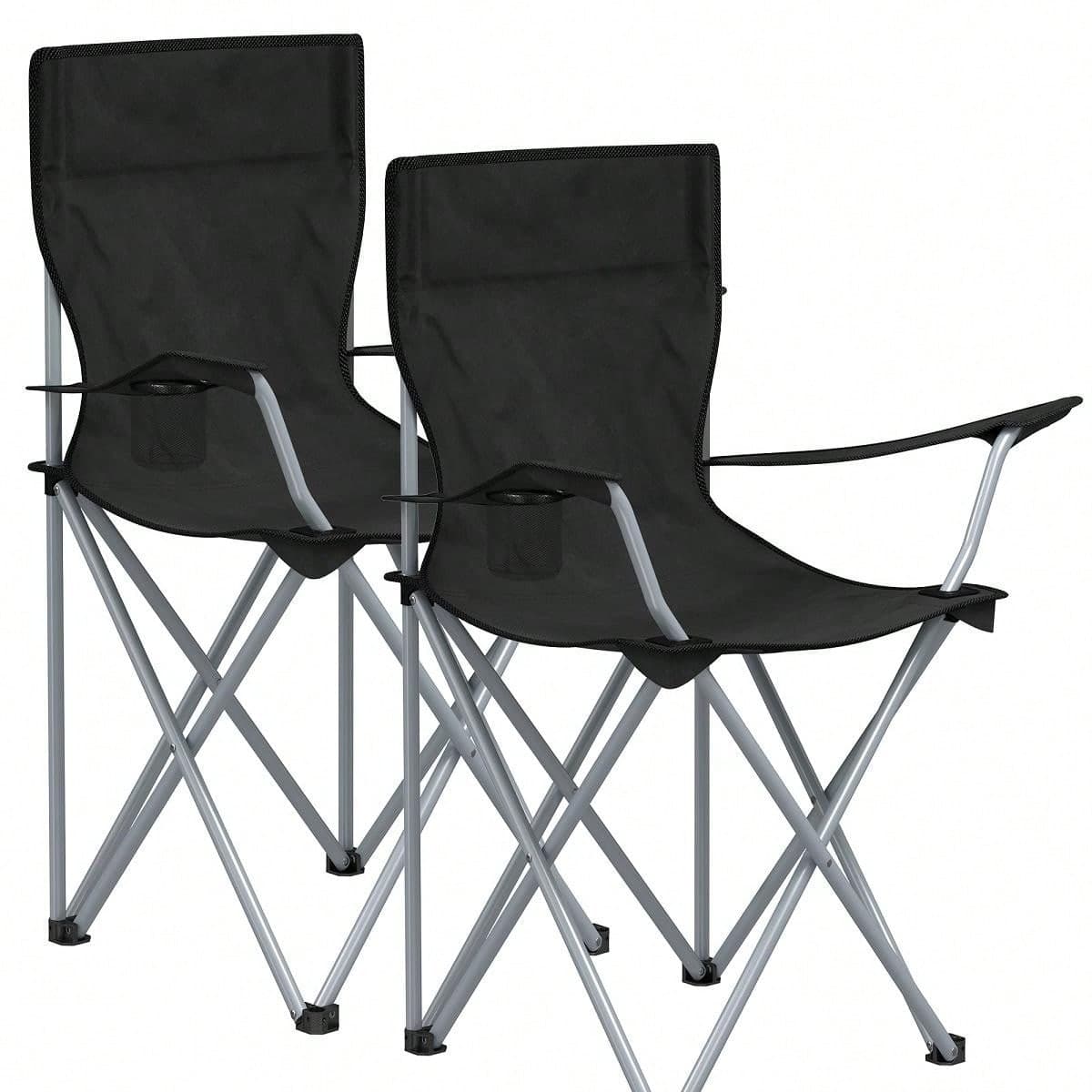 Chaise Pliante Camping, Lot de 2, Chaise de Pêche Extérieur, avec Accoudoir, Porte-gobelet, Portable, Pliable, Capacité 120 kg, Camping, Jardin,