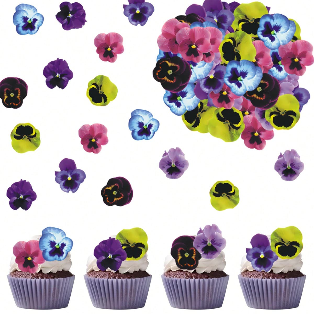 60 pièces/boîte, décorations de gâteau en papier de riz comestibles en forme de fleur violette pour décoration de fête d'anniversaire