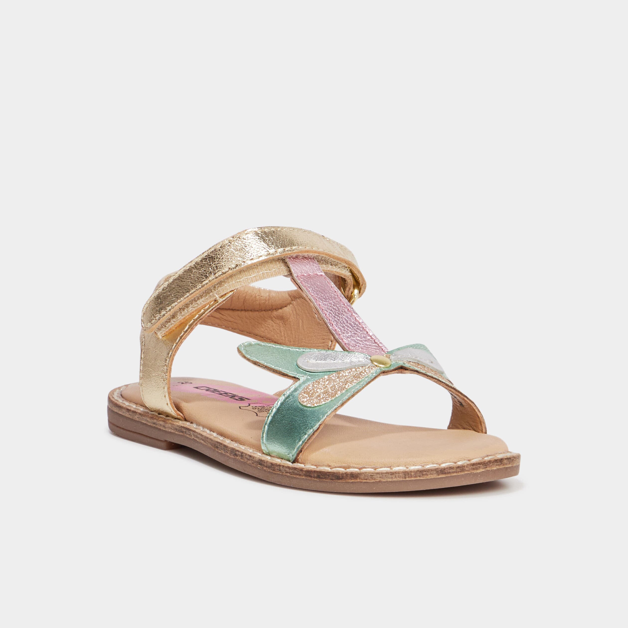 Sandales papillons en cuir multicolore fille